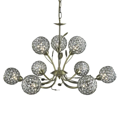 Afbeelding van Bellis II kroonluchter, antiek messing, glas, 9 lamps, G9
