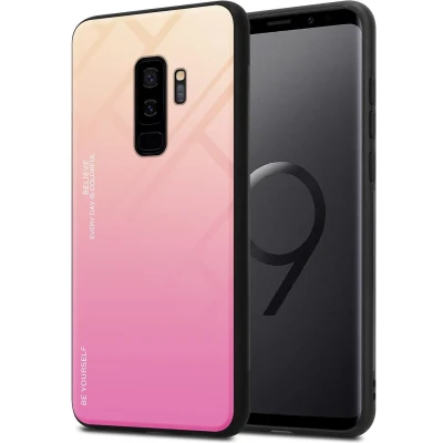 Afbeelding van Cadorabo Hoesje geschikt voor Samsung Galaxy S9 PLUS in GEEL ROZE Tweekleurige beschermhoes van TPU silicone Case Cover en achterzijde gehard glas