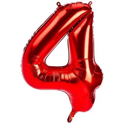 Afbeelding van Unique Party 55854 Gigantische folieballon, 86 cm, rood, cijfer 4
