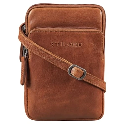 Afbeelding van STILORD &#039;Elin&#039; Mobiele telefoontas, schoudertas, leer, vintage, borsttas, kleine crossbody tas, reistas, kaarthouder, echt Maraska Bruin, Schooltas