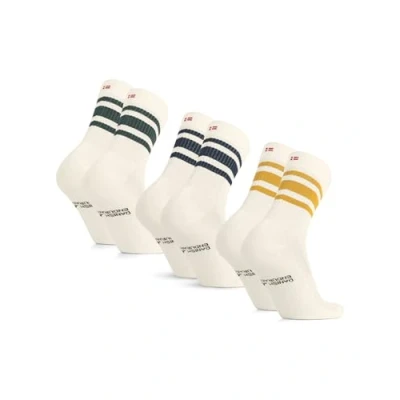 Afbeelding van Danish Endurance Tennis CREW 3 PACK Sokken, Maat: 39 42, Offwhite green stripes navy mustard