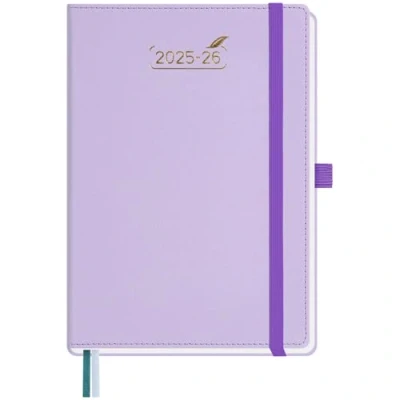 Afbeelding van BEZEND Agenda 2025 2026 A5 21 x 15,5 cm weekkalender 25 26 met dubbel tijdschema 1 week 2 pagina&#039;s 18 maanden van jul tot december Harde PU lederen omslag lila