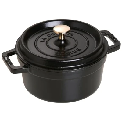Afbeelding van STAUB Geëmailleerde gietijzeren stoofpan met deksel, voor alle warmtebronnen, inclusief inductie, 2 personen, rond, 20 cm, 2,20 l, 4,2 kg, mat zwart