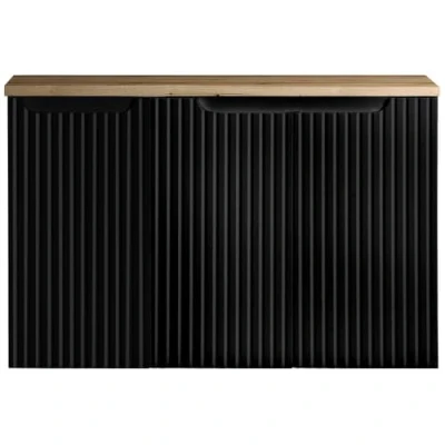 Afbeelding van Wastafelonderkast Newport 90x60x40 cm zwart en eikenkleurig [en.casa]