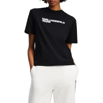 Image de KARL LAGERFELD JEANS, T shirt à manches courtes avec logo Essential pour femme, coupe normale, Noir, M