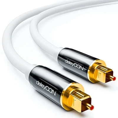 Afbeelding van deleyCON 1 m audiokabel, digitaal, optisch, S/PDIF, 2 x Toslink stekker, glasvezelkabel, metalen 5 mm, flexibel, wit