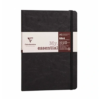 Afbeelding van Clairefontaine 793461C Collection Age Bag Notitieboek, elastisch, genaaid, MyEssential zwart, A5, 14,8 x 21 cm, 192 gelinieerde genummerde pagina&#039;s, ivoorkleurig papier, 90 g, omslag met glanskaart,