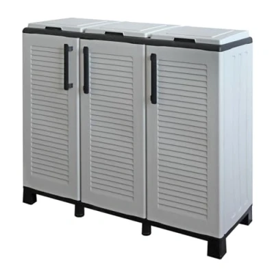Afbeelding van INTEC Afvalemmer voor afvalscheiding, 3 zakken, kast, recycling, lichtgrijs, 102 x 37 90 cm, vuilnisemmer met deuren, 4 poten