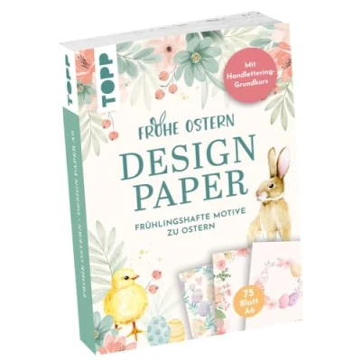 Afbeelding van Design Paper Frohe Ostern A6: 75 fest Motivpapier A6 in 25 Designs. Met handlettering Grundkurs