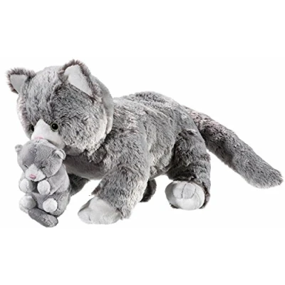 Afbeelding van Grijze pluche kat/poes met kitten knuffel 32 cm Katten speelgoed huisdieren