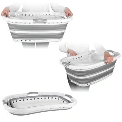 Afbeelding van Beldray LA072979GRYEU Hip Hugger, opbergmand, opvouwbare wasmand, inhoud 37 l, licht, inclusief ventilatiegaten, ruimtebesparend en draagbaar, grijs