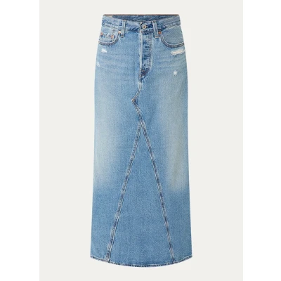 Afbeelding van Levi&#039;s dames Maxi spijkerrok met split in de kleur Indigo, maat: W28