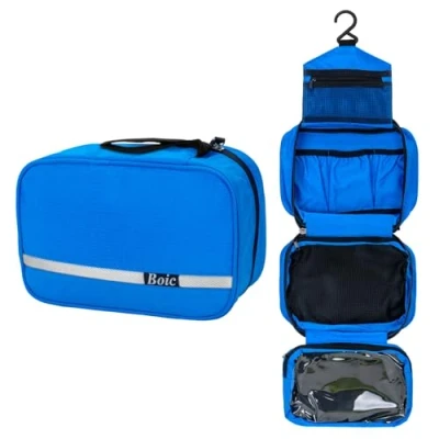 Afbeelding van Reistoilettas, hangende toilettas voor dames en heren, met 4 vakken, casual toilettas, outdoor klein, camping Oxford, Necessaire Girls, blauw