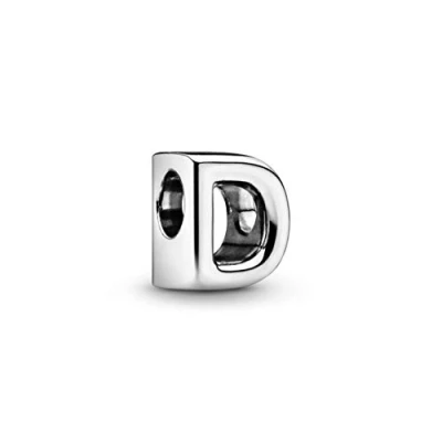 Afbeelding van PANDORA Moments Buchstabe D Bruikbare alfabet bedel van sterling zilver met gegraveerde harten en parels aan de achterkant compatibel armbanden collectie, Zilver, Geen edelsteen