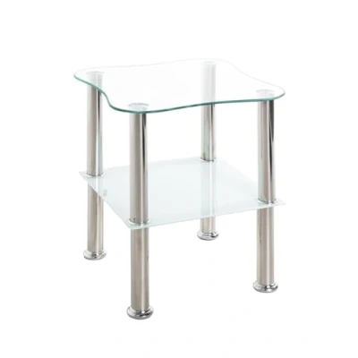 Afbeelding van HAKU Möbel bijzettafel roestvrij staal, wit, gehard glas, glas Dim.: B 40 cm x H 47 D cm, Stijl: Modern