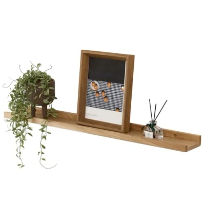 Afbeelding van GIEANOO 40 cm zwevende plank van massief eikenhout met wandrek voor woonkamer, slaapkamer, badkamer