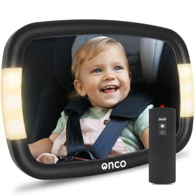 Afbeelding van Onco Led autospiegel voor baby&#039;s, 2 verlichtingsmodi, onbreekbare spiegel, universeel, 360 graden verstelbaar, accessoires auto, interieur,