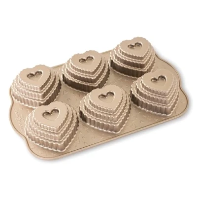 Afbeelding van Nordic Ware Bakvorm Tiered Heart Bundtette Zilver 6 Stuks