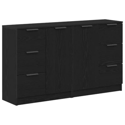 Afbeelding van vidaXL Sideboards 2 stuks Zwart Eiken 60x30x70 cm Gelaagd Hout