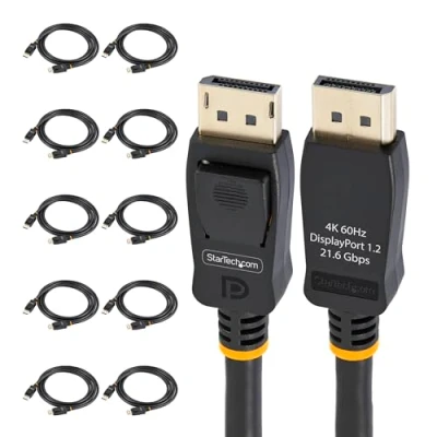 Image de StarTech.com 2m VESA Certified DisplayPort 1.2 Cable 10 Pack 4K 60Hz Câble (M) verrouillé pour 2 m prise en charge UHD 4K60Hz, stéréo 3D noir (pack de 10)