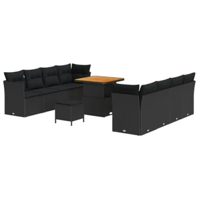 Afbeelding van vidaXL Ensemble de canapé jardin 11 pièces avec coussins noirs En polyrotin d&#039;acacia 3 Acacia
