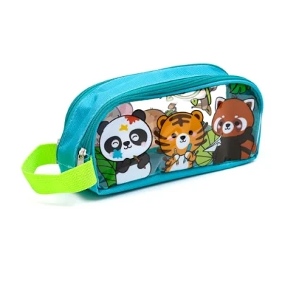 Afbeelding van Etui/Pennenzak Wild Adoramals Cartoon Transparant/Handgreep/Dubbele Rits 9.5x20x6cm