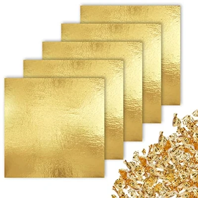 Afbeelding van CZ Store® ✮✮ Frans merk✮ bladgoud14 x 14 cm✮✮✮ bladgoud, set van 100 gouden imitatiefolie voor decoratie/handwerk/knutselen/verguldsel bladgoud slijm