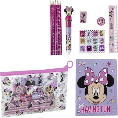 Afbeelding van Disney Minnie Mouse Etui met Inhoud Kleuren Pen Liniaal Puntenslijper