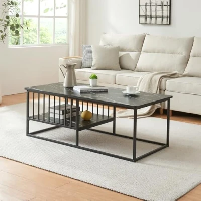 Afbeelding van Salontafel Raukurg marmerlook zwart 120x60x44 cm [en.casa]