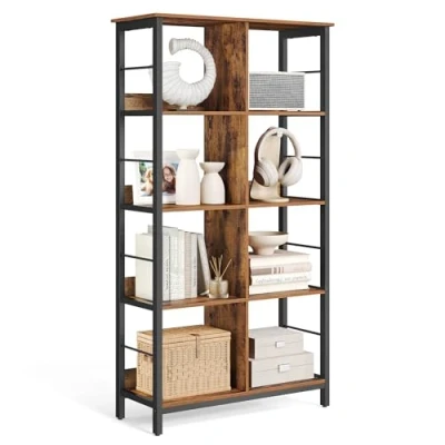 Afbeelding van VASAGLE LLS105B01 Boekenkast met 8 vakken, boekenrek, open opbergkast, voor kantoor, woonkamer, slaapkamer, 80 x 33 149 cm, industriële stijl, rustiek bruin en zwart