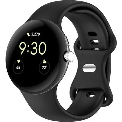 Afbeelding van iMoshion Bandje Geschikt voor Google Pixel Watch / 2 Maat S Siliconen band zilver knoopje Zwart