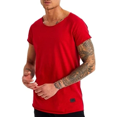 Afbeelding van Leif Nelson Heren T shirt Basic Onderkant Ronde Hals Halslijn Korte Mouw Oversized Sweater LN6340, Rood, L