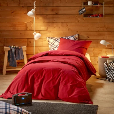 Afbeelding van De Witte Lietaer Dekbedovertrek Laura Burgundy Eenpersoons 140 x 200/220 cm Katoen Flanel