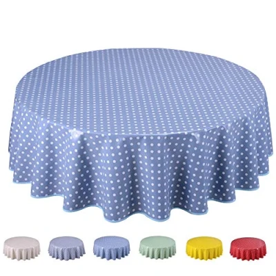 Afbeelding van Home Direct Tafelkleed van pvc, rond, 160 cm, kleine stippen, blauw/grijs