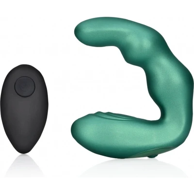 Afbeelding van Shots Ouch! OU905MGR Bent Vibrating Prostate Massager with Remote Control Metallic Green