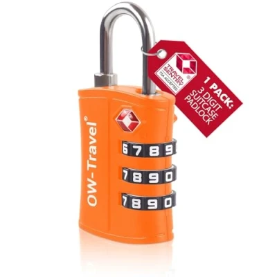 Afbeelding van OW Travel TSA hangslot voor koffer. 3 cijferig slot code ABS diefstalbeveiliging bagage kluisje opslag tent camping combinatie USA. Vliegtuig reisaccessoires: kofferslot TSA007, 32a)