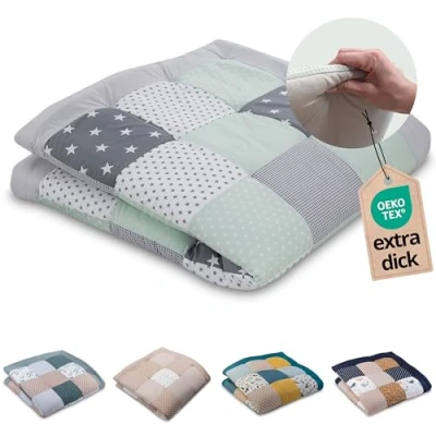 Image de tapis d&#039;éveil ULLENBOOM pour bébé 140x140 cm 100% OEKO TEX Fabriqué dans l&#039;UE, épais rembourré GRIS MINT Idéale comme de jeux bébé, motricité et sol enfant