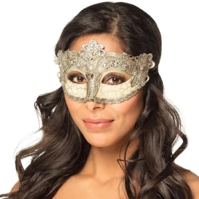 Afbeelding van Boland Oogmasker Venice barocco Goud Volwassenen Showgirl Glamour Carnaval accessoire Venetiaans masker