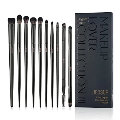 Afbeelding van Jessup 10 stuks professionele make up kwasten voor oogschaduw, twee uiteinden, elegant zwart T337