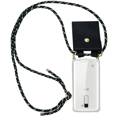 Afbeelding van Cadorabo Hoesje geschikt voor LG K10 2016 in CAMOUFLAGE Silicone Mobiele telefoon ketting beschermhoes met gouden ringen, koordriem en afneembare etui