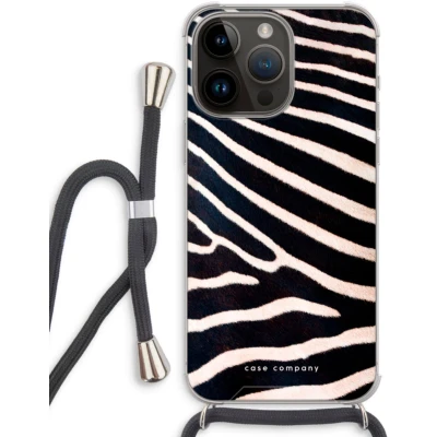 Afbeelding van Case Company® hoesje met Koord geschikt voor iPhone 14 Pro Max Zebra Telefoonhoesje Zwart Extra Bescherming aan alle Kanten en Over de Schermrand