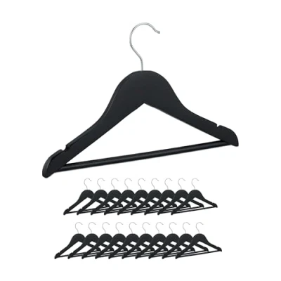 Image de Relaxdays Lot de 20 cintres en bois pour enfants Crochets rotatifs Avec barre et encoches Noir