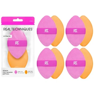 Image de Real Techniques Miracle Lot de 4 houppettes à poudre 2 en 1, double face, bande élastique réversible