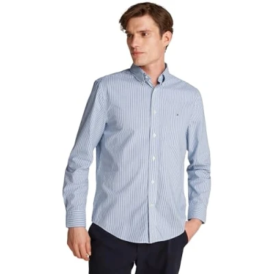Afbeelding van Tommy Hilfiger FLEX Classic Shirt Overhemd, Heren, Maat: Large, Wedge blue/optic white