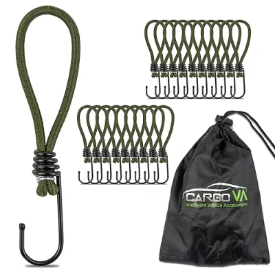 Afbeelding van CargoVA® 20 elastieken met haken en praktisch tasje expanderhaken voor dekzeilen netten olijfgroen 15 cm [20 stuks]