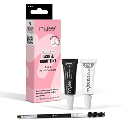Afbeelding van Mylee Express wimper en wenkbrauwset 2 in 1 formule zonder mengsel, verven + onthullende gel dubbelzijdige borstel, professionele kleuring, langdurig, semi permanent (zwart)