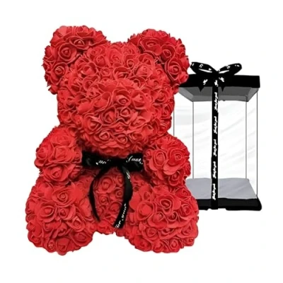 Afbeelding van Home &amp; Marker Kunstbloem Rozen Beer in Luxe Flowerbox Handgemaakte Teddybeer van Synthetische Perfect Valentijnscadeau of Jubileumgeschenk 25cm LOVEBEAR