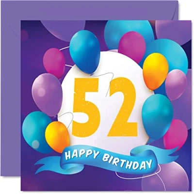 Afbeelding van Verjaardagskaart 52 jaar voor mannen en vrouwen Ballonfeest Verjaardagskaarten jaar, vrouw, mama, papa, tante, oom, opa, oma, broer, zus, 145 mm x