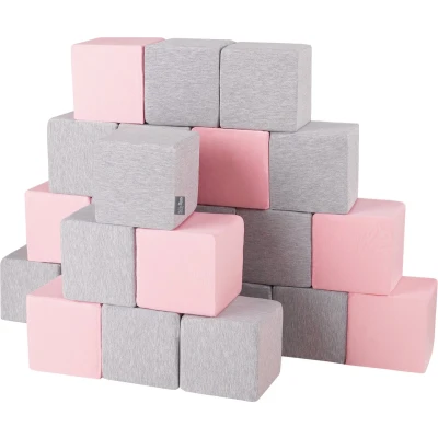 Afbeelding van KiddyMoon foam blokjes voor baby zachte blokken 24 stuks speelgoed montessori met en veel plezier kinderen, gemaakt in de eu, blokken: lichtgrijs roze