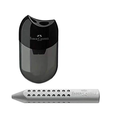 Afbeelding van Faber Castell 183500 Dubbele puntenslijper Kleur behuizing: zwart/transparant (1 en een grijze gum met 3 stoppen).